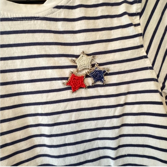 Cynthia Rowley Patriotic beaded Navy and White Striped Short Sleeve Tee small - Picture 2 of 5